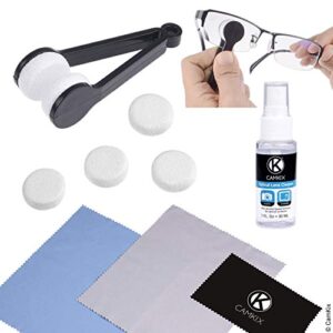 cleaning kit for eyeglasses/sunglasses - lens cleaning tool with 2 sets of spare pads, lens cleaning spray bottle, 3 microfiber cloths - quick and easy to use - immaculate results