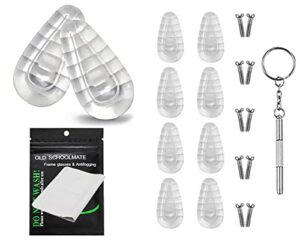 aonuowe 15mm soft silicone air chamber eyeglass nose pads, repair kit, glasses screws and micro screwdriver cleaning cloth, 5 pairs of screw-in bag pad set + 1*cleaning cloth