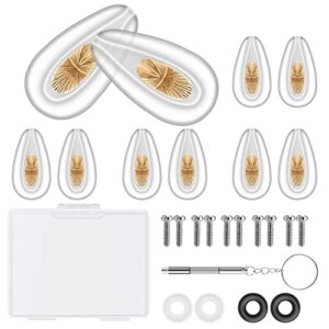 smarttop eyeglasses nose pads and eyeglasses ear grips set, upgrade silicone air chamber metal-core nose pads repair kits with ear hooks, screwdriver and screw (gold)