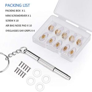 SMARTTOP Eyeglasses Nose Pads and Eyeglasses Ear Grips Set, Upgrade Silicone Air Chamber Metal-Core Nose Pads Repair Kits with Ear Hooks, Screwdriver and Screw (Gold)