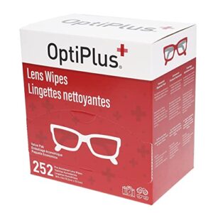 optiplus eyeglass lens wipes l pre-moistened l cleaning wipes for glasses, computer & laptops screens, smart phones, optical lens, goggles, and watch screen l quick-dry & scratch-free | 252 count