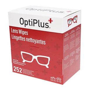 OptiPlus Eyeglass Lens Wipes l Pre-Moistened l Cleaning Wipes for Glasses, Computer & Laptops Screens, Smart Phones, Optical Lens, Goggles, and Watch Screen l Quick-Dry & Scratch-Free | 252 Count