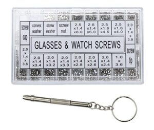 vapker 1000pcs micro eyeglass sunglass repair screws, nuts assortment stainless steel screws for spectacles watch with (screwdriver)