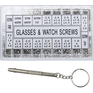 VAPKER 1000pcs Micro Eyeglass Sunglass Repair Screws, Nuts Assortment Stainless Steel Screws for Spectacles Watch with (Screwdriver)