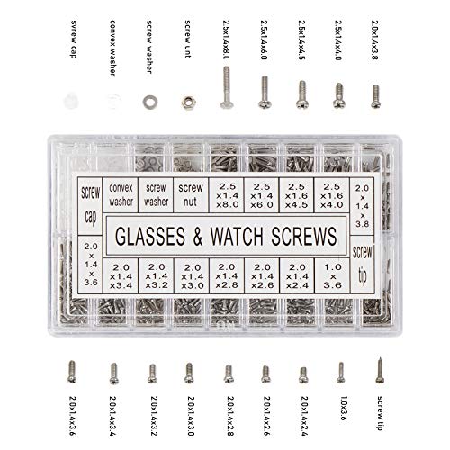 VAPKER 1000pcs Micro Eyeglass Sunglass Repair Screws, Nuts Assortment Stainless Steel Screws for Spectacles Watch with (Screwdriver)