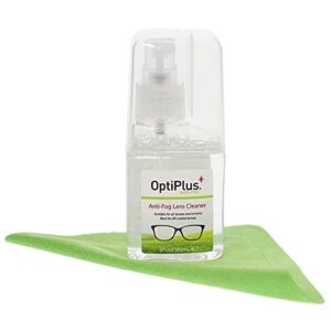 OptiPlus Anti-Fog Lens Cleaning Spray Kit l Cleaning Spray and Microfiber Cloth for Glasses, Laptops Screens, Smart Phones, Optical Lens, Goggles, Watch Screen and More l Defogging and Cleaning l 2oz