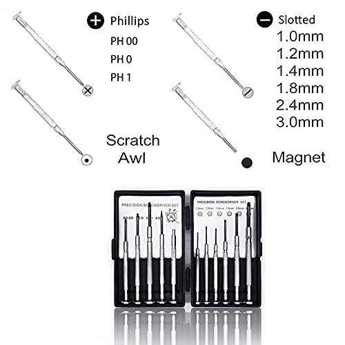 11PCS Mini Screwdriver Set, Small Screwdriver Set with 11 Different Size Flathead and Phillips Screwdrivers, Precision Screwdriver Set for Jewelry, Watch, iPhone, Toys, Computer, Eyeglass Repair