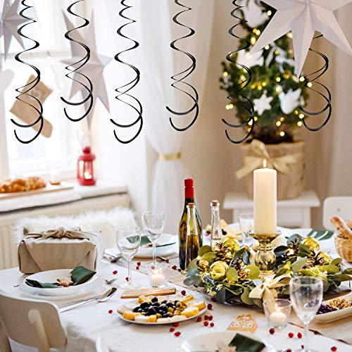 Black Party Swirl Decorations Foil Swirl Hanging Decoration 30Pc Plastic Streamer for Ceiling 22"