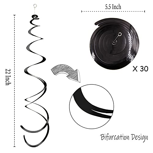 Black Party Swirl Decorations Foil Swirl Hanging Decoration 30Pc Plastic Streamer for Ceiling 22"