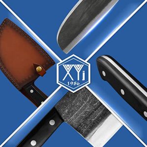 XYJ Handmade Forged Chef Butcher Knife High Carbon Stainless Steel Meat Cleaver Boning Knife With Leather Sheath Full Tang Handle For Kitchen Camping or BBQ