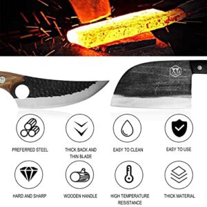 XYJ Handmade Forged Chef Butcher Knife High Carbon Stainless Steel Meat Cleaver Boning Knife With Leather Sheath Full Tang Handle For Kitchen Camping or BBQ