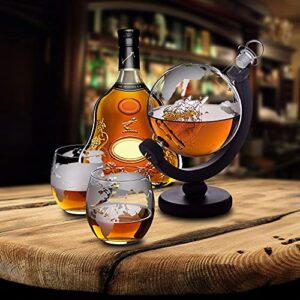 Whiskey Decanter Globe Set with 2 Etched Whisky Glasse
