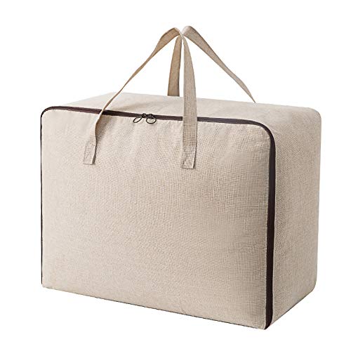 Surblue Clothes Storage Bag Organizer with Durable Handles Thick Fabric Large Capacity for Blanket Comforter Clothing Bedding (Beige, XL)