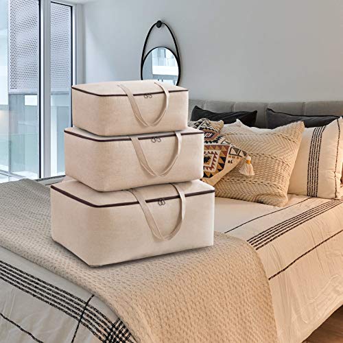 Surblue Clothes Storage Bag Organizer with Durable Handles Thick Fabric Large Capacity for Blanket Comforter Clothing Bedding (Beige, XL)