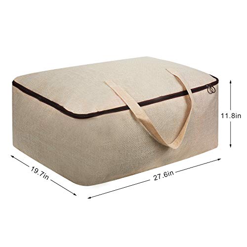 Surblue Clothes Storage Bag Organizer with Durable Handles Thick Fabric Large Capacity for Blanket Comforter Clothing Bedding (Beige, XL)