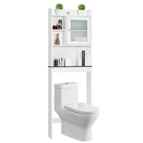 VIVOHOME Over The Toilet Storage Cabinet Organizer, 70.6" H Freestanding Bathroom Spacesaver with Adjustable Shelves, White