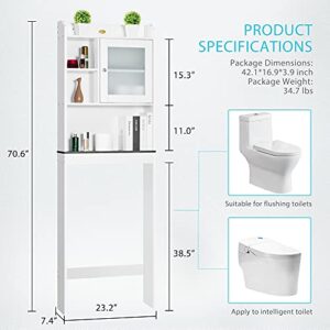 VIVOHOME Over The Toilet Storage Cabinet Organizer, 70.6" H Freestanding Bathroom Spacesaver with Adjustable Shelves, White