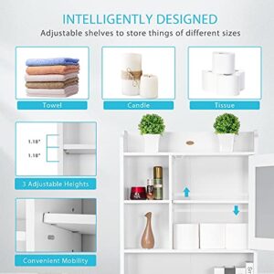 VIVOHOME Over The Toilet Storage Cabinet Organizer, 70.6" H Freestanding Bathroom Spacesaver with Adjustable Shelves, White