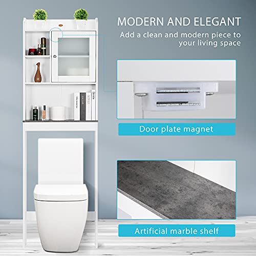 VIVOHOME Over The Toilet Storage Cabinet Organizer, 70.6" H Freestanding Bathroom Spacesaver with Adjustable Shelves, White