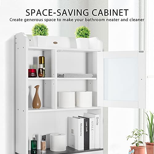 VIVOHOME Over The Toilet Storage Cabinet Organizer, 70.6" H Freestanding Bathroom Spacesaver with Adjustable Shelves, White