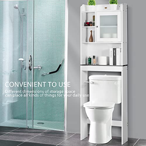 VIVOHOME Over The Toilet Storage Cabinet Organizer, 70.6" H Freestanding Bathroom Spacesaver with Adjustable Shelves, White