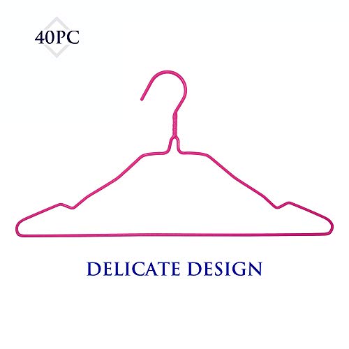 A-Quality Plastic Coating Metal Clothes Hanger, Pink Hanger in 40 Pack per Gift Box,Shirt Hanger Workable for Dry or Wet Clothing.Durable Garment Rack Made of 4MM Strong Metal Line.