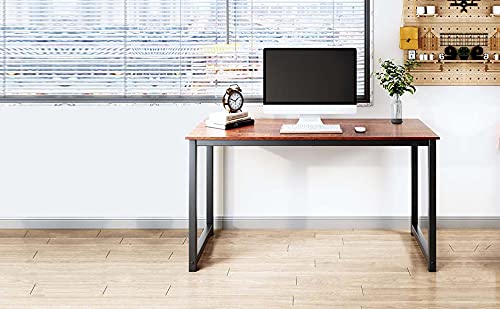 USHOW Computer Desk 63" Modern Simple Style for Home Office Bedroom Black Metal Frame and Large Workstation, Sandalwood Board Black Leg, Dark Rustic,Sandalwood