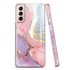 jiaxiufen galaxy s21 plus case gold sparkle glitter marble slim shockproof tpu soft rubber silicone cover phone case for samsung galaxy s21+ / s21 plus 5g 6.7 inch pink purple