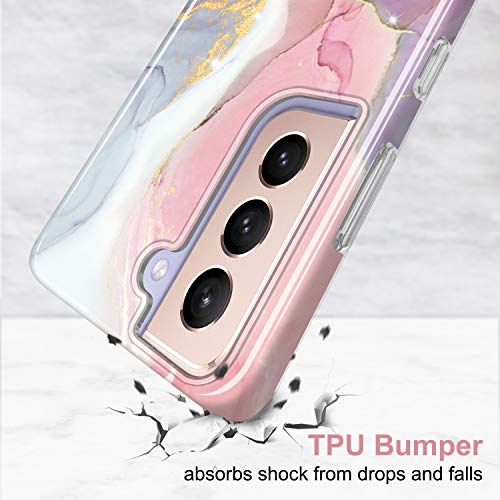 JIAXIUFEN Galaxy S21 Plus Case Gold Sparkle Glitter Marble Slim Shockproof TPU Soft Rubber Silicone Cover Phone Case for Samsung Galaxy S21+ / S21 Plus 5G 6.7 inch Pink Purple