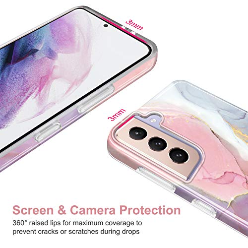 JIAXIUFEN Galaxy S21 Plus Case Gold Sparkle Glitter Marble Slim Shockproof TPU Soft Rubber Silicone Cover Phone Case for Samsung Galaxy S21+ / S21 Plus 5G 6.7 inch Pink Purple