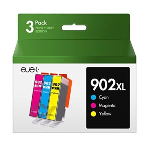 ejet 902xl compatible ink cartridge replacement for hp 902 902xl ink cartridge(newest chip) work with officejet pro 6968 6978 6962 6958 6954 6960 printer tray(1 yellow 1 magenta 1 cyan， 3 pack)