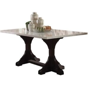 acme furniture rectangular marble dining table, white/weathered espresso