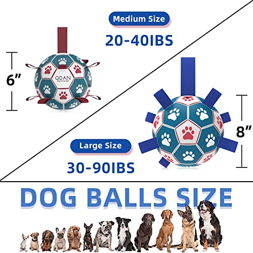 QDAN Dog Toys Soccer Ball, Interactive Dog Toys for Tug of War, Puppy Birthday Gifts,Dog Tug Toy, Dog Water Toy, Durable Dog Balls for Small & Medium Dogs-Blue&Red(6 inch)