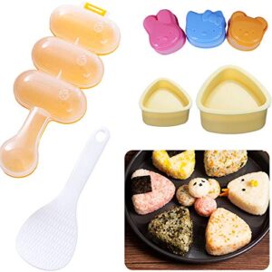 7 pcs sushi maker tool set 1 rice ball mold 2 size triangle sushi mold 3pack animal rice decorating mold  and 1 piece rice paddle for home diy sushi making kit
