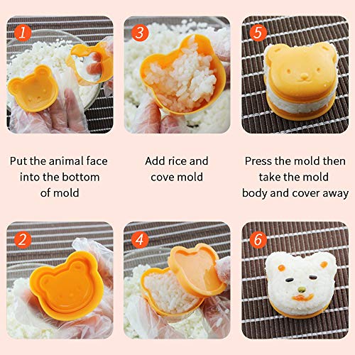 7 Pcs Sushi Maker Tool Set 1 Rice Ball Mold 2 Size Triangle Sushi Mold 3pack Animal Rice Decorating Mold  and 1 Piece Rice Paddle for Home DIY Sushi Making kit