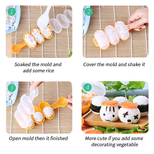 7 Pcs Sushi Maker Tool Set 1 Rice Ball Mold 2 Size Triangle Sushi Mold 3pack Animal Rice Decorating Mold  and 1 Piece Rice Paddle for Home DIY Sushi Making kit