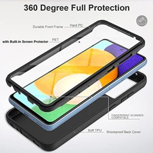 UNPEY Case for Samsung Galaxy A52 5G, Galaxy A52 Case with Built in Screen Protector, Full Body Shockproof Phone Case Rugged Protective Cover for Samsung Galaxy A52 5G / A52 4G (Black)