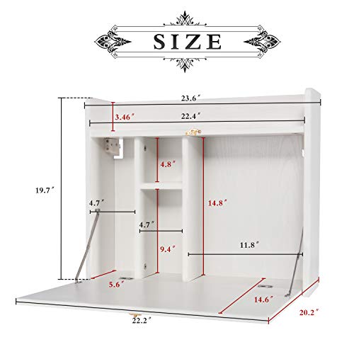 FINEWISH Wall-Mounted Table,Multifunctional Foldable Wall-Mounted Laptop Home Desk with Storage Rack,Space-Saving Wall cabinets at Home and Office,Beige White Black Brown (White)