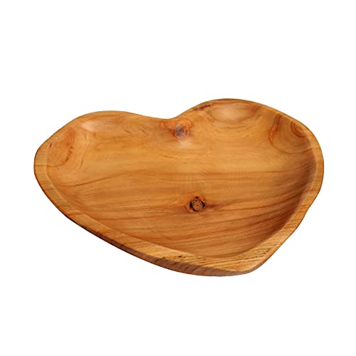 DeziWood Creative Root Wood Dish, Heart Shaped Wooden Serving Tray, Natural Platter for Fruit Bread Salad Appetizer Display and Jewelry Key Organizer (11.4'')