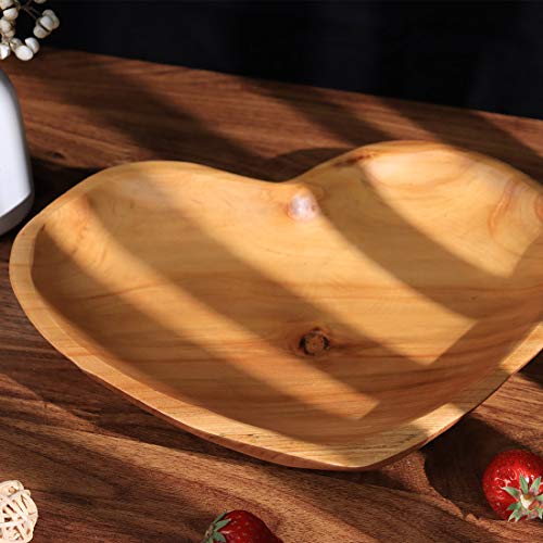 DeziWood Creative Root Wood Dish, Heart Shaped Wooden Serving Tray, Natural Platter for Fruit Bread Salad Appetizer Display and Jewelry Key Organizer (11.4'')