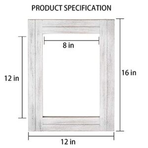 DECORKEY Rectangle Wall Mirror Bathroom Mirrors for Wall Distressed White Wood Hanging Mirror Wall Decor with Hanging Rope for Rustic Home Decor, Vanity, Living Room 12"×16"