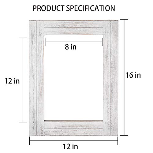 DECORKEY Rectangle Wall Mirror Bathroom Mirrors for Wall Distressed White Wood Hanging Mirror Wall Decor with Hanging Rope for Rustic Home Decor, Vanity, Living Room 12"×16"