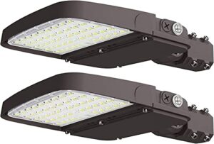 cinoton led parking lot lighting with dusk to dawn photocell, commercial led shoebox light slip fitter 5000k daylight large area yard street lights, waterproof ip65 outdoor pole light 150w, pack of 2