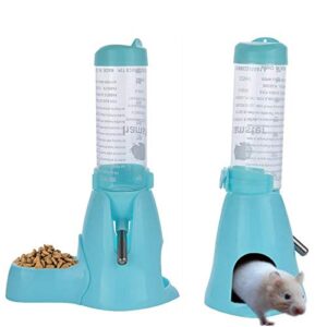 125ml blue-3 in 1 hamster suspended water bottle small pet automatic dispenser, with food bowl base for dwarf hamster mouse hedgehog