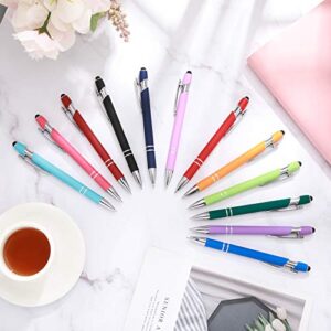 12 Pieces Ballpoint Pen with Stylus Tip, 1.0 mm Black Ink Metal Pen Stylus Pen for Touch Screens, 2 in 1 Stylus Ballpoint Pen (Mixed Color)