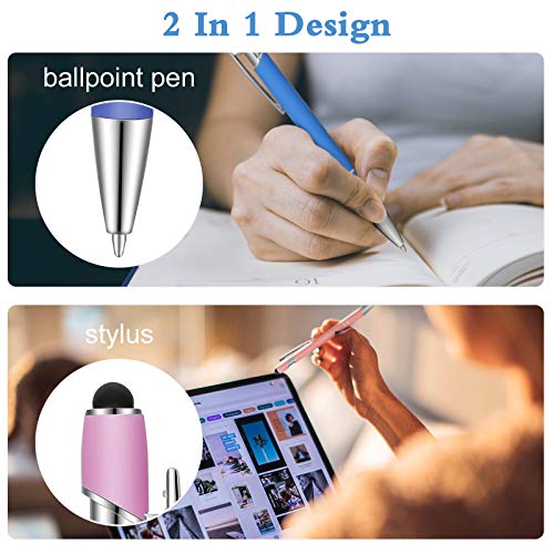 12 Pieces Ballpoint Pen with Stylus Tip, 1.0 mm Black Ink Metal Pen Stylus Pen for Touch Screens, 2 in 1 Stylus Ballpoint Pen (Mixed Color)