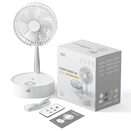 beheart Floor and Table Oscillating Fan, 8 inch Portable Foldable Fan with Remote, Humidifier and Night Light, 7200mAh, 3-Speed, 7 Blades Quiet Fan…