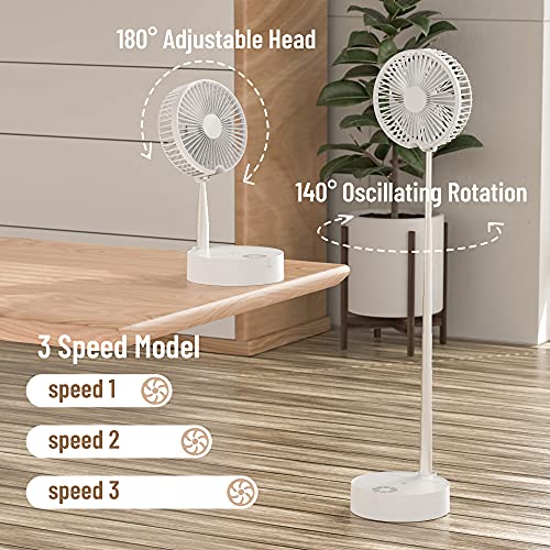 beheart Floor and Table Oscillating Fan, 8 inch Portable Foldable Fan with Remote, Humidifier and Night Light, 7200mAh, 3-Speed, 7 Blades Quiet Fan…