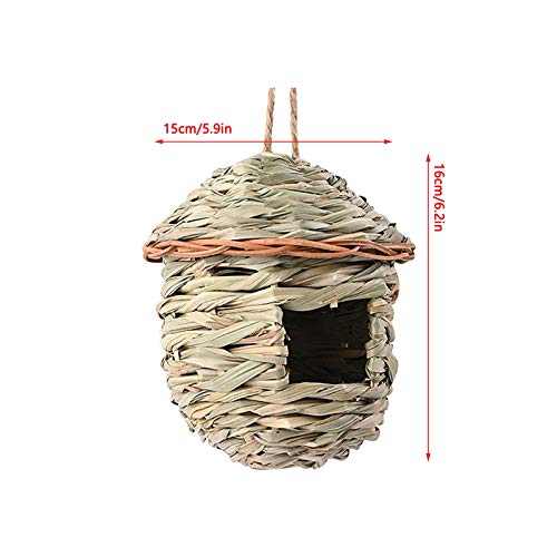 OPTIMISTIC Straw Bird Nest Cage House Hatching Breeding Cave for Small Parrot, Canary Cockatiel or Other Birds Hut Hand Woven Hanging Birdhouse Hideaway for Finch & Canary