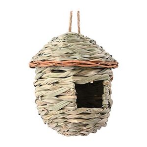 optimistic straw bird nest cage house hatching breeding cave for small parrot, canary cockatiel or other birds hut hand woven hanging birdhouse hideaway for finch & canary